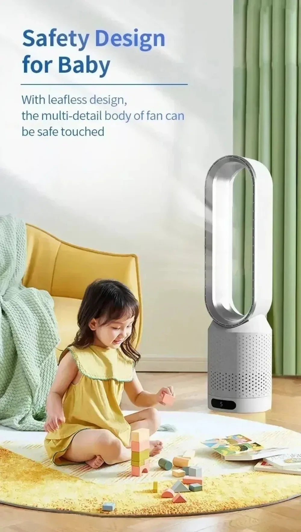 Smart Bladeless Fan with Remote Control 8 Gear Wind Speed Intelligent Timing 90° Oscillating Quiet Cooling Fan for Home Office