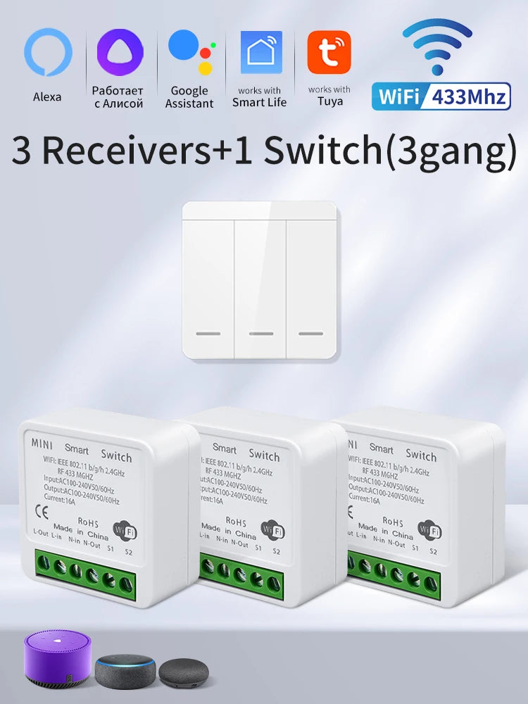 Tuya WiFi Smart Light Switch Smart Home Wireless RF 433mhz Push Button Wall Switch Via Alexa Google Home Alice Smart Life App