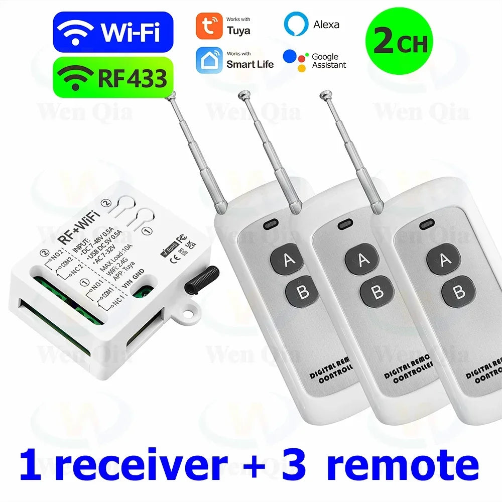 2CH Smart Light Switch Tuya,WiFi & RF Remote Control Module,USB 5V DC 12V 24V 48V,work with Alexa Google Home,for Lamp Fan Motor