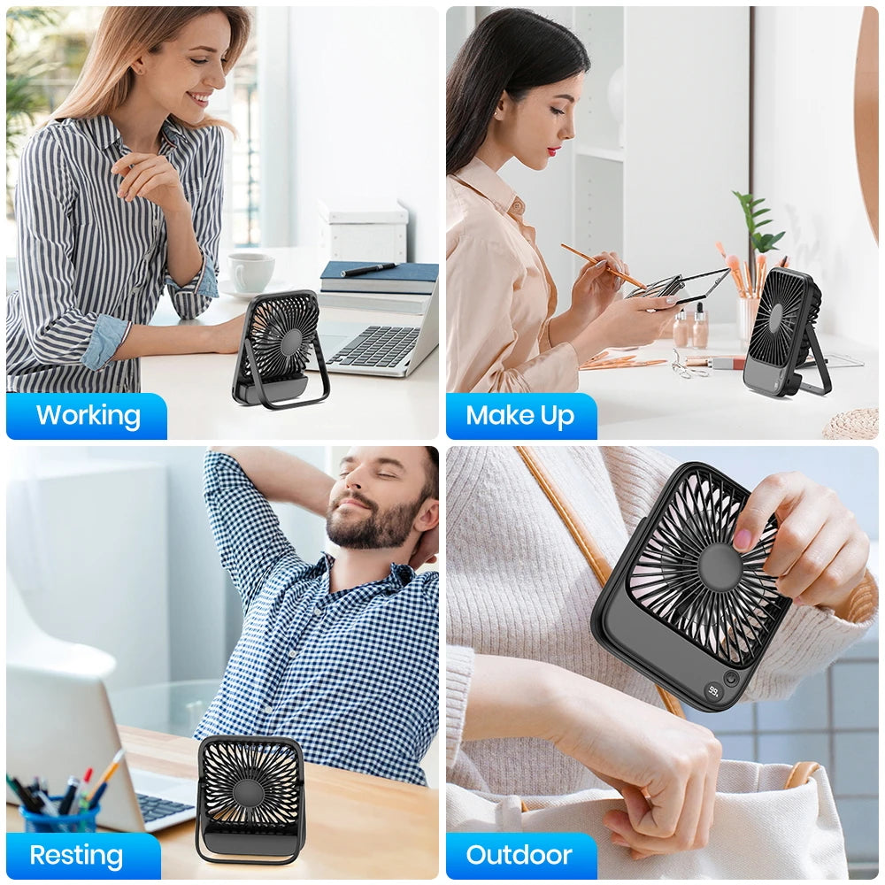 TOPK Rechargeable Portable Fan Electric Mini fan for Camping,4600mah Battery USB Desk Fan Small Silent Table Fans for Room Home