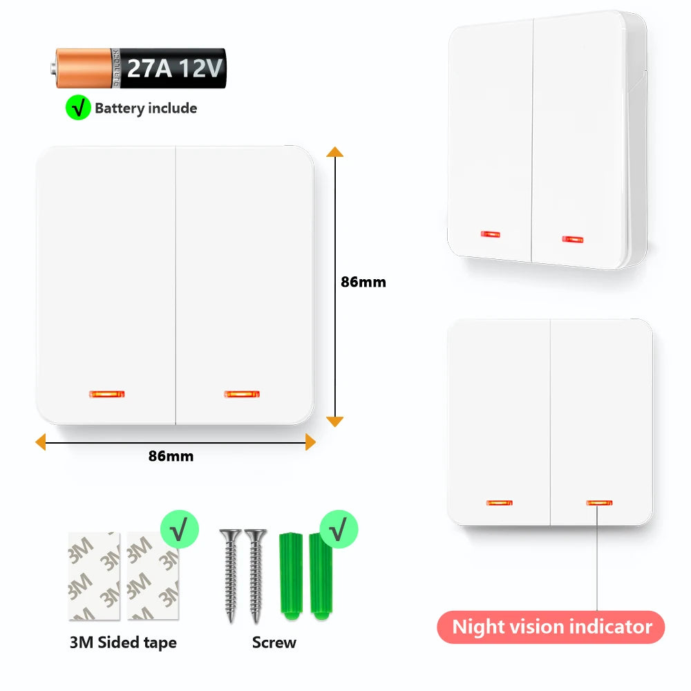 433MHz Smart Light Switch AC 110V 220V Receiver and 1/2/3Gang 86 Wireless Push Button Switch Transmit 50m for Home Improvement