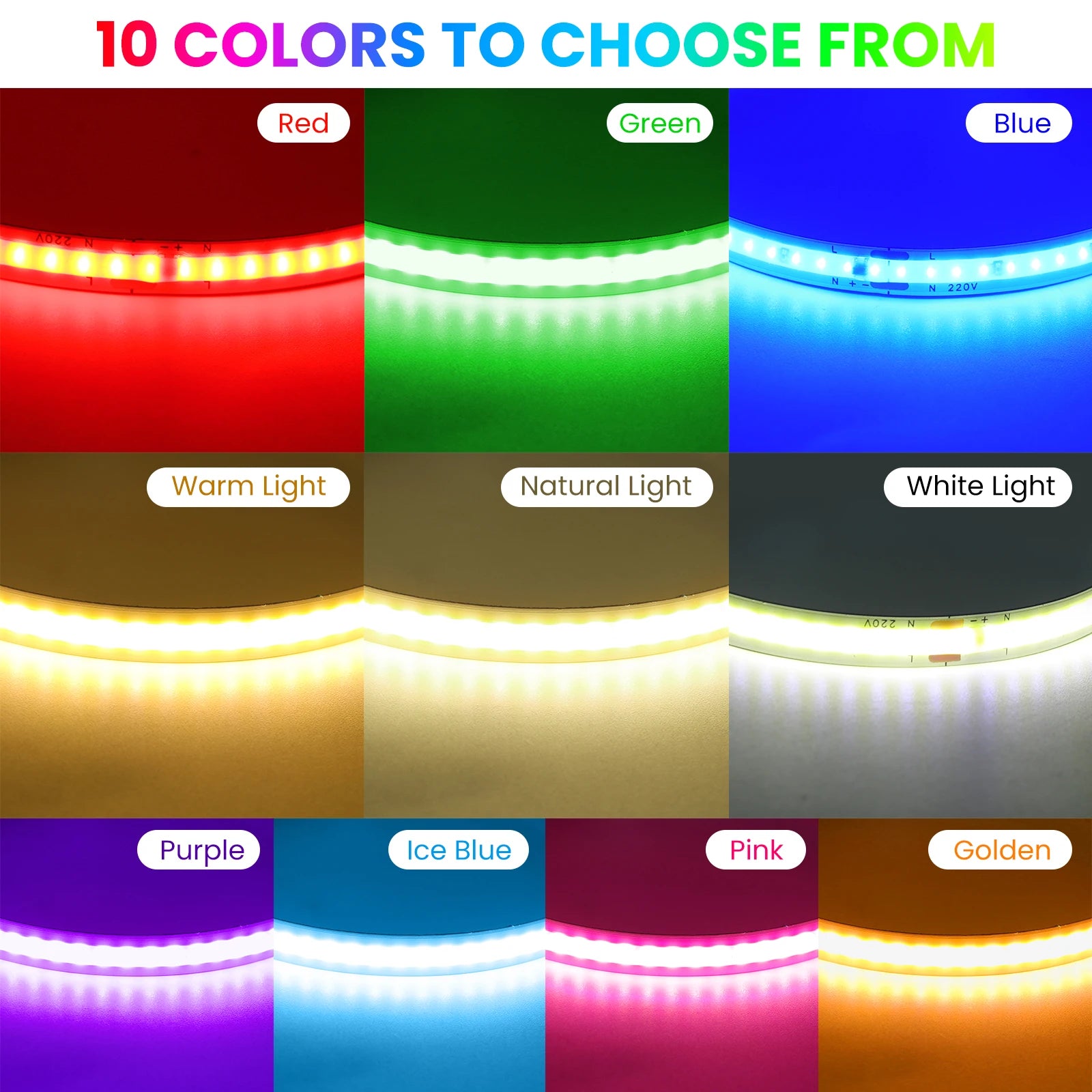 220V COB LED Strip Light 5M 10M 15M 20M Flexible Tape No Need Driver High Brightness 240LEDs RA90 Red Blue White Linear Lighting