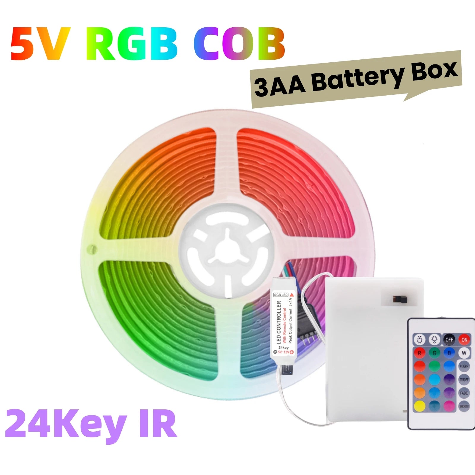 5V AA Battery RGB COB LED Strip Light Smart Bluetooth Dimmable Color Changing Flexible Tape Ribbon TV BackLight 17/24/44Key