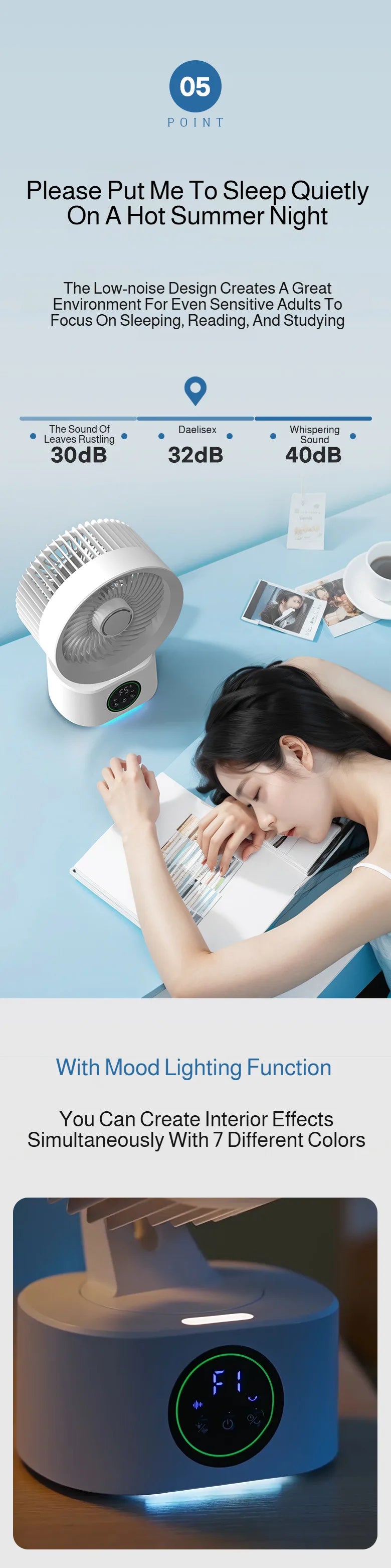 Smart Voice USB Fan Air Circulation Timer Fan Portable Night Light Function Fan, For Outdoor Travel And Student Dormitories