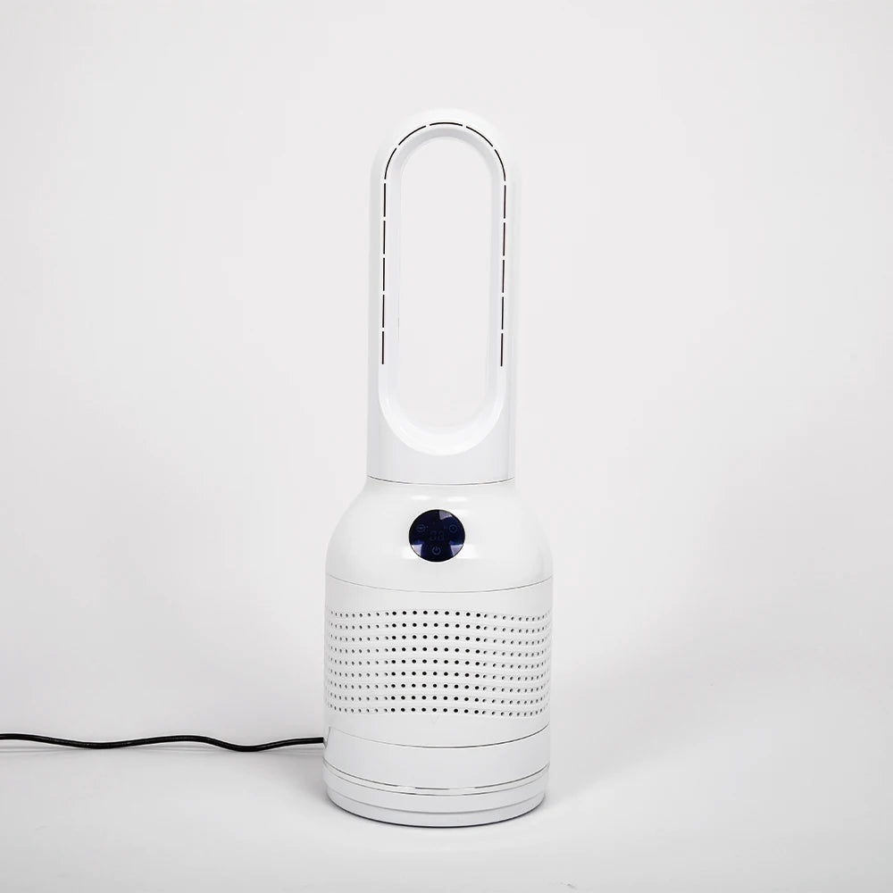 Smart 3-in-1 Air Purifier Bladeless Tower Pedestal Fan with Electric Heater and Leafless Standing Feature for Household Use