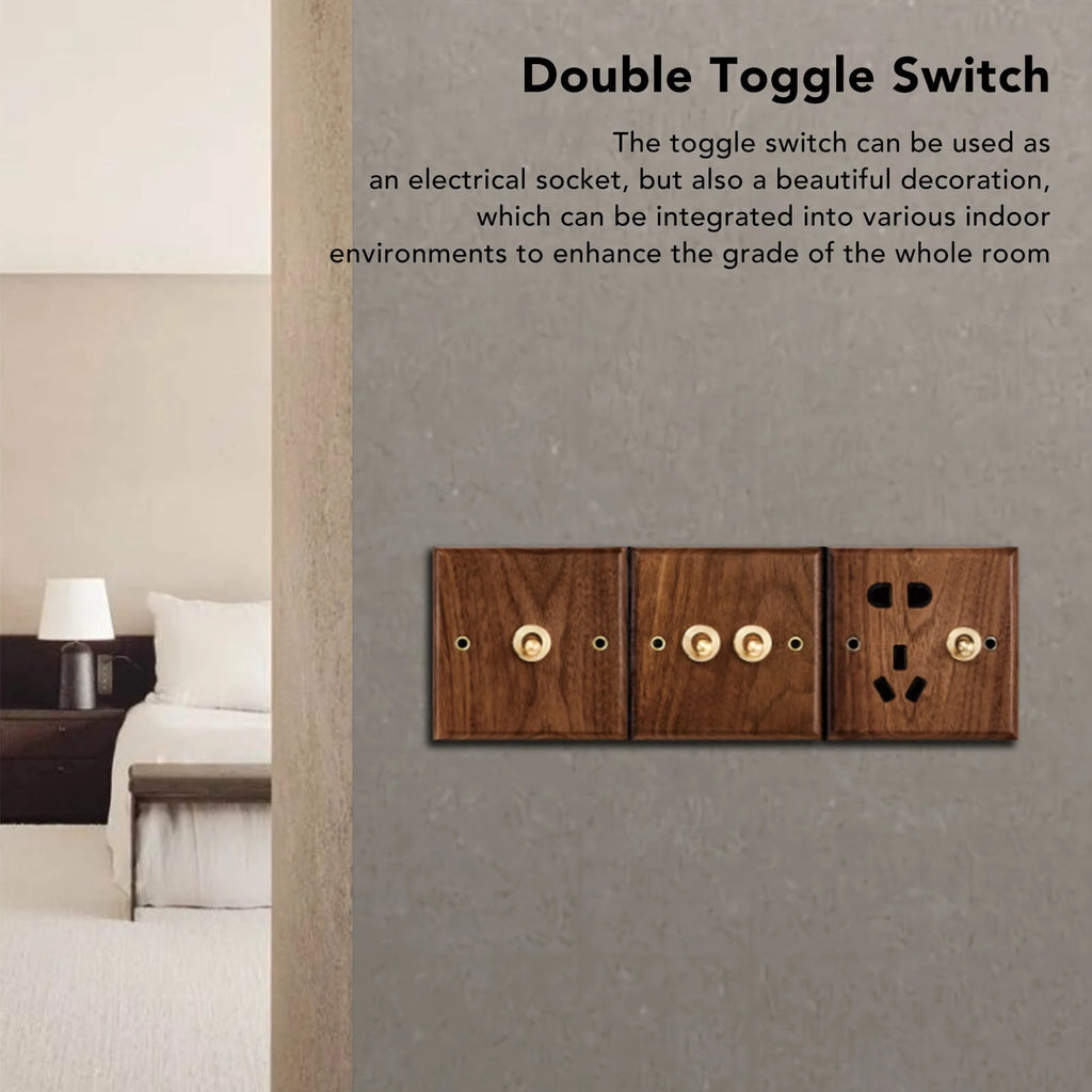 250V Single or Double Toggle Switch Retro Walnut Wood Wall Mount Panel with Brass Screw 50HZ