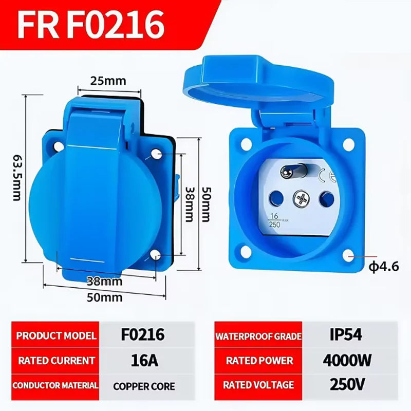 IP54 16A Outdoor Socket with Flip Cover | Euro/UK/BR Plug Waterproof for Garden & Industrial Use - Heavy Duty Explosion-Proof