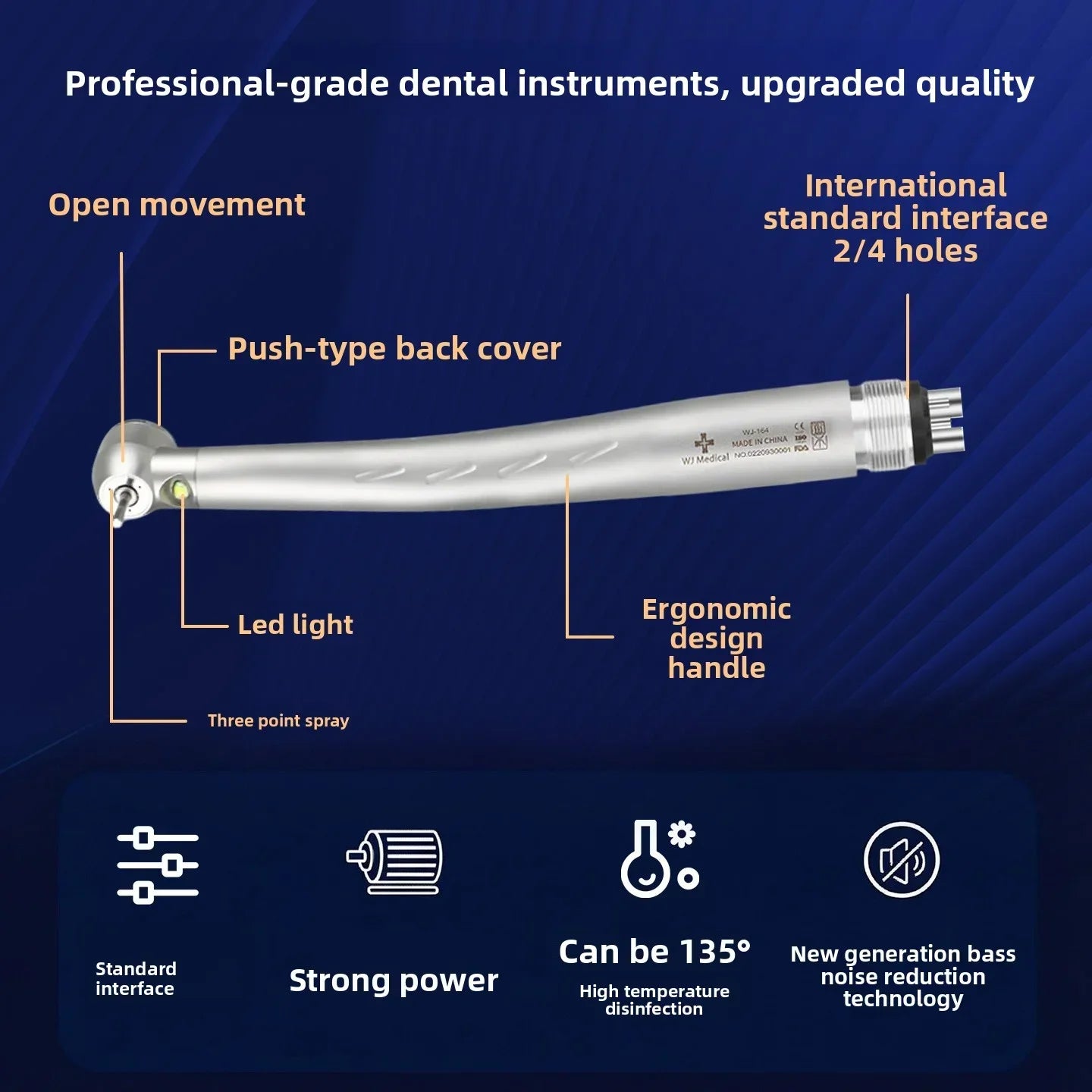 LED Light Dental High Speed Handpiece Ceramic Bearing Cartridge Rotor Push Button Air Turbine Triple Water Spray B2 M4 2/4 Holes
