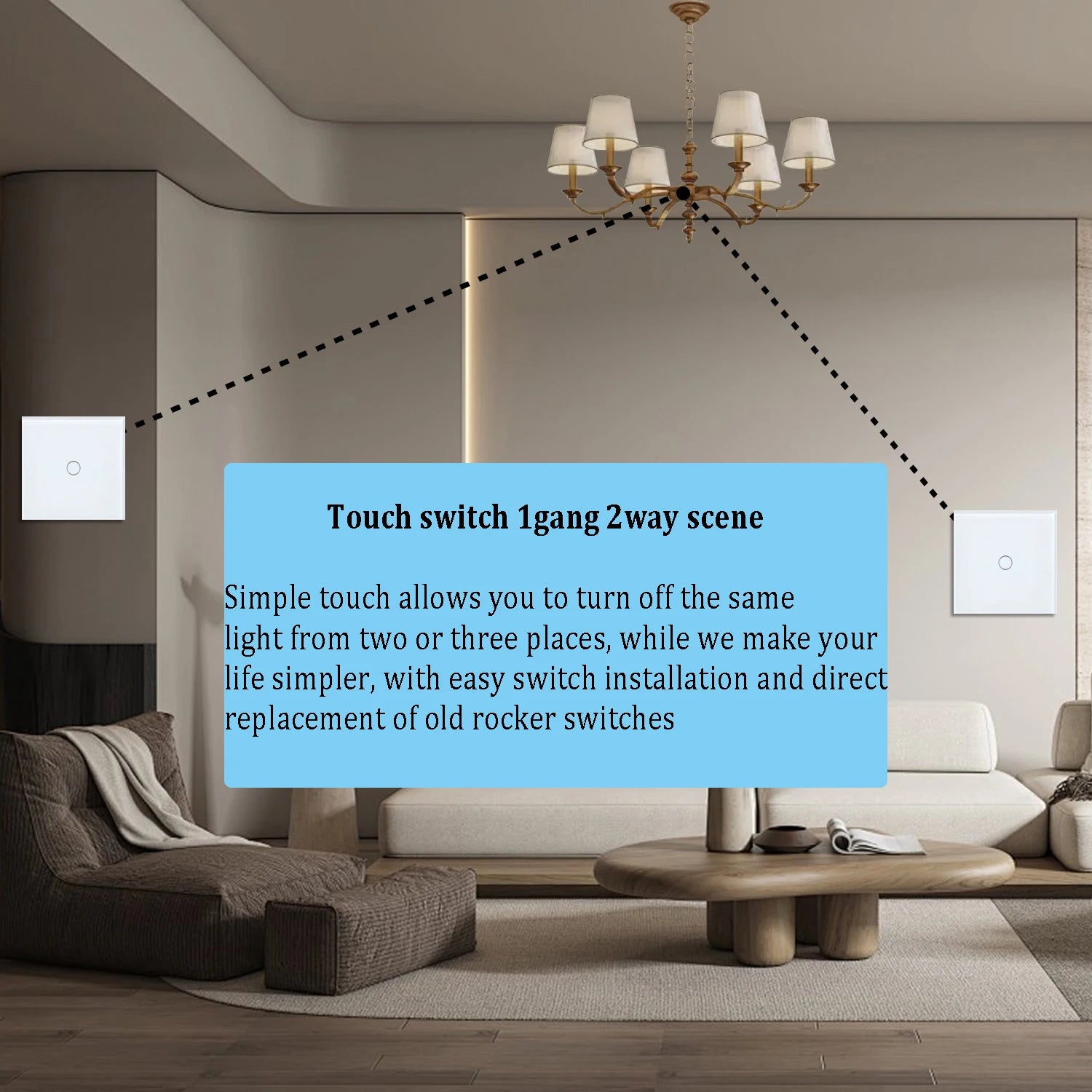 2way 3way 1gang Touch Switch Wall Light Switches No Neutral Wire 240V No Wifi For Staircase Bedside Switches Bedroom