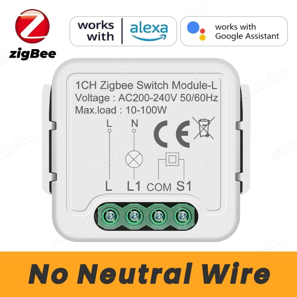 No Neutral Tuya ZigBee 3.0 Smart Switch Module 1 2 3 4 Gang Wire Required Smart Home DIY Light Breaker Works with Alexa Google