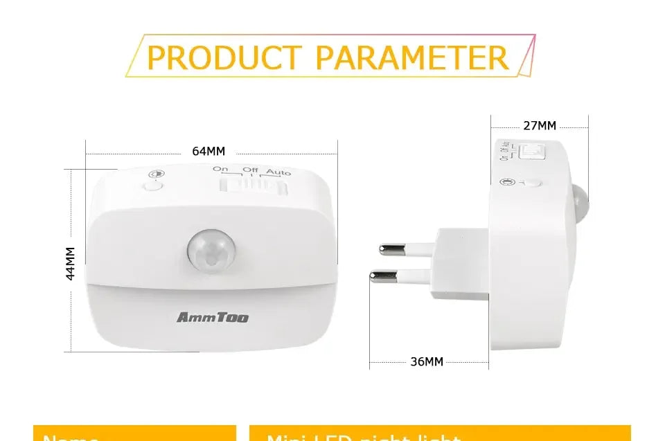 AC85-265V Led Night Light with Motion Sensor EU US Socket PIR Human Infrared Induction Lamp Plug in Wall Bedroom Hallway 3 Color