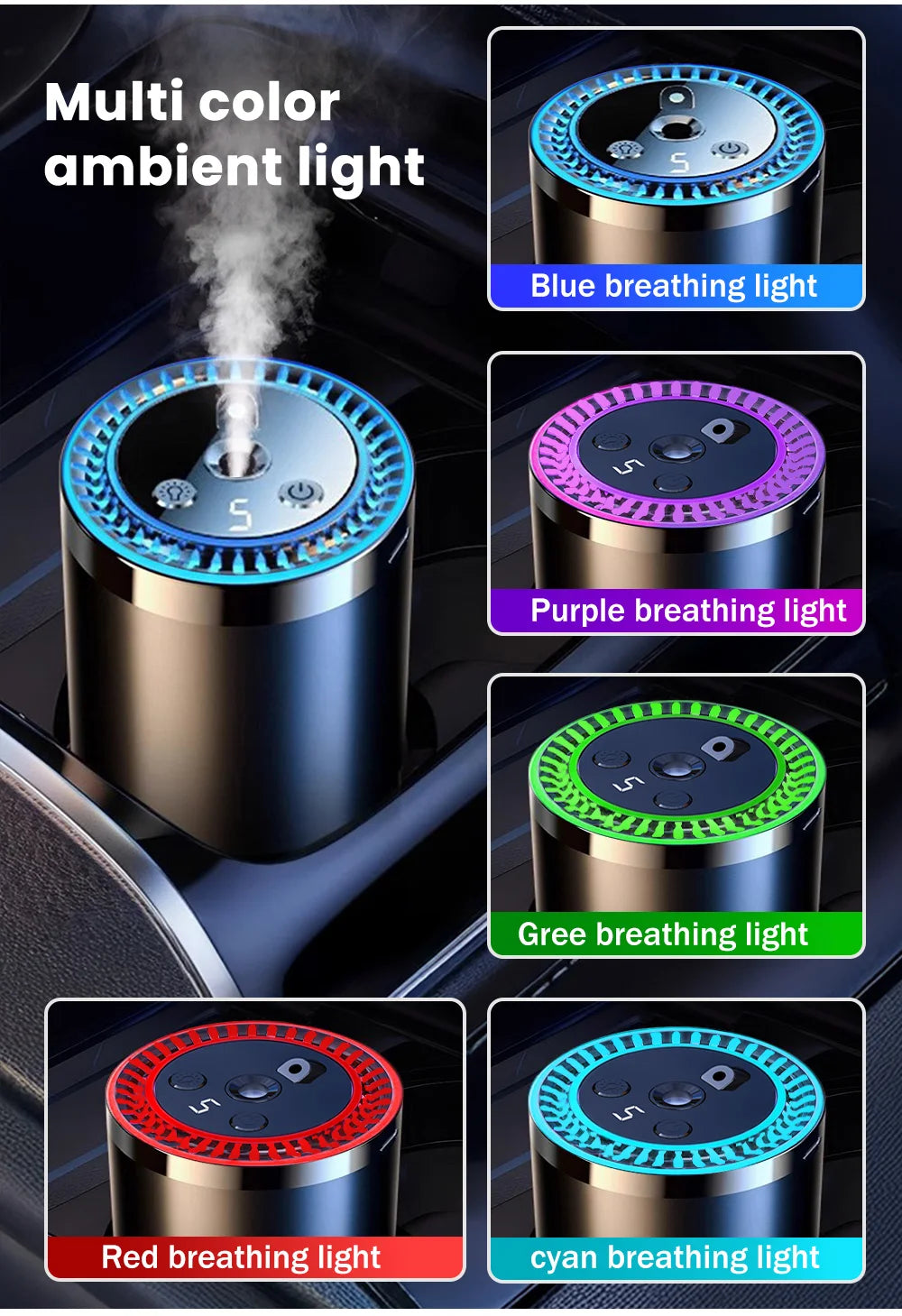 Rechargeable car aroma diffuser, aromatic essential oil, colorful lights, romantic starry sky lights, bedroom gift