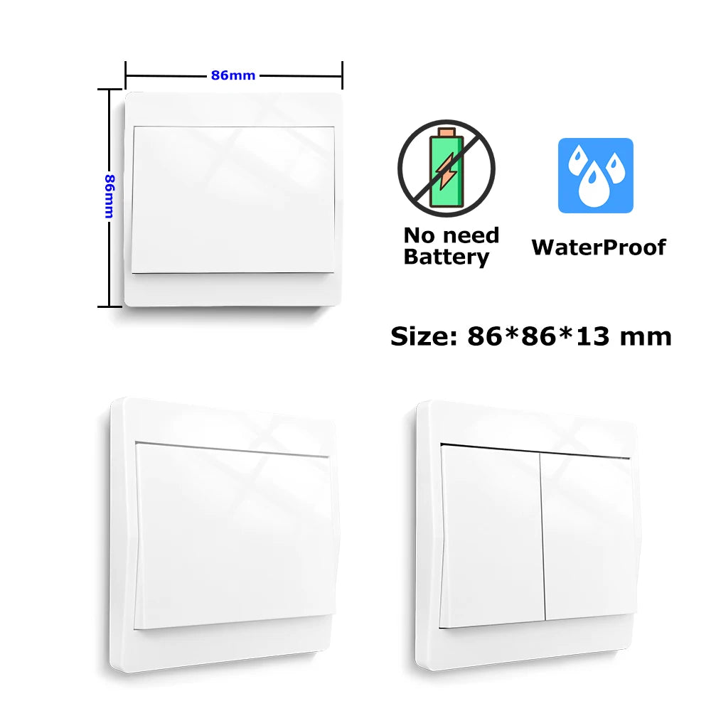 433MHz Wireless Self-Powered Light Switch AC 110V 220V Receiver RF 86 Wall Switch No need Battery for Home Appliance LED Lamp