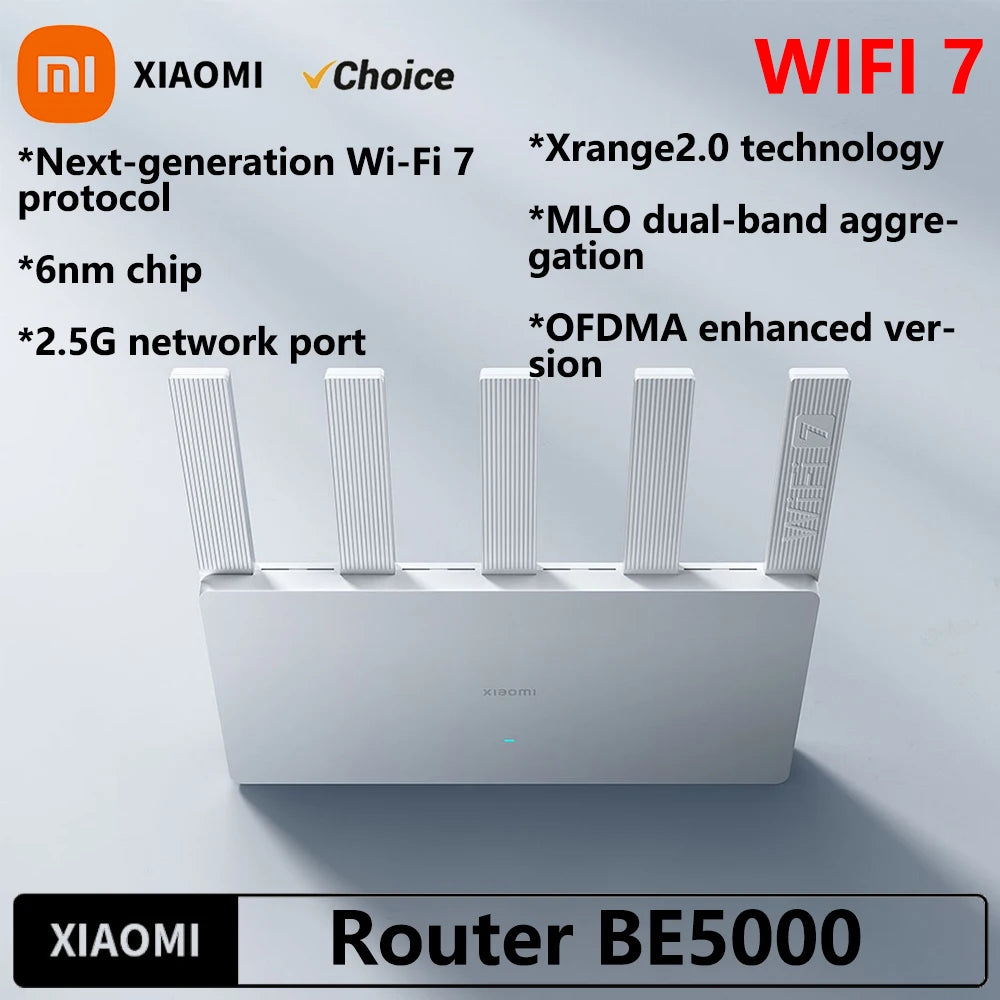 Xiaomi BE5000 Router Wi-Fi 7 Dual-Frequency Mesh Network 2.4/5GHz with 2.5G High-Speed Port IPTV OFDMA Signal Amplifier for Home