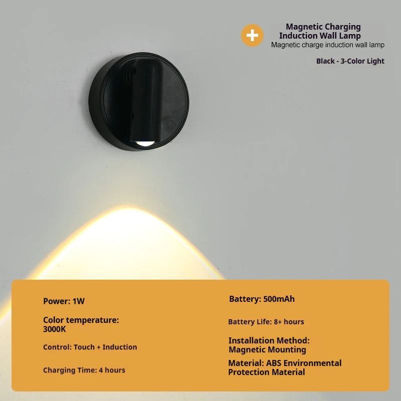 LED Light Magnetic Rechargeable Wall lamp Spotlight Atmosphere Light  No Punch Reading Light Touch Switch Dimmable Bedside Lamp