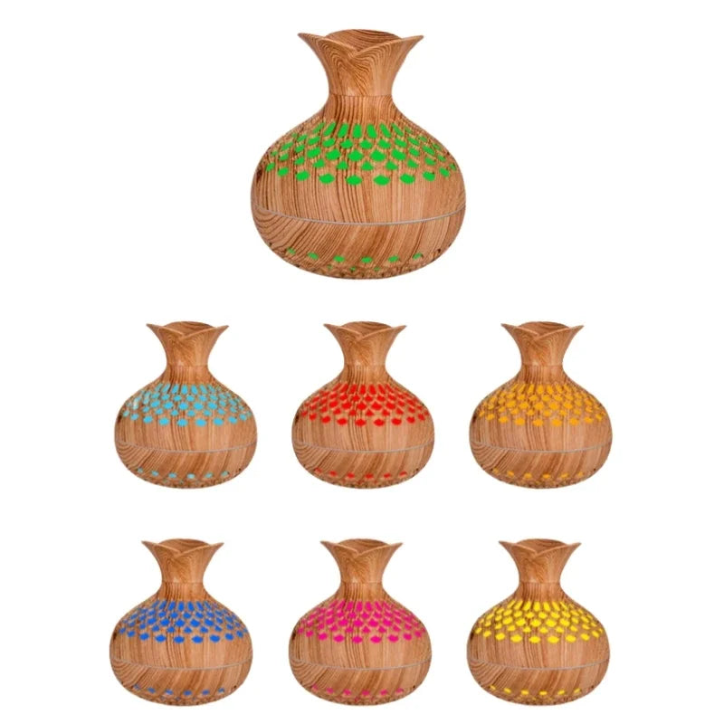 Wood Grain Vase Humidifier Household Electric Ultrasonic Air Humidifier Desktop Essential Oil Diffuser Air Purifier Home Room