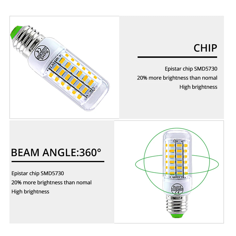 AC 220V E14 E27 LED Lamp SMD 5730 Corn Bulb 24 36 56 72LEDs Lamparas for Home Decoration Ampoule LED Light White Warm White