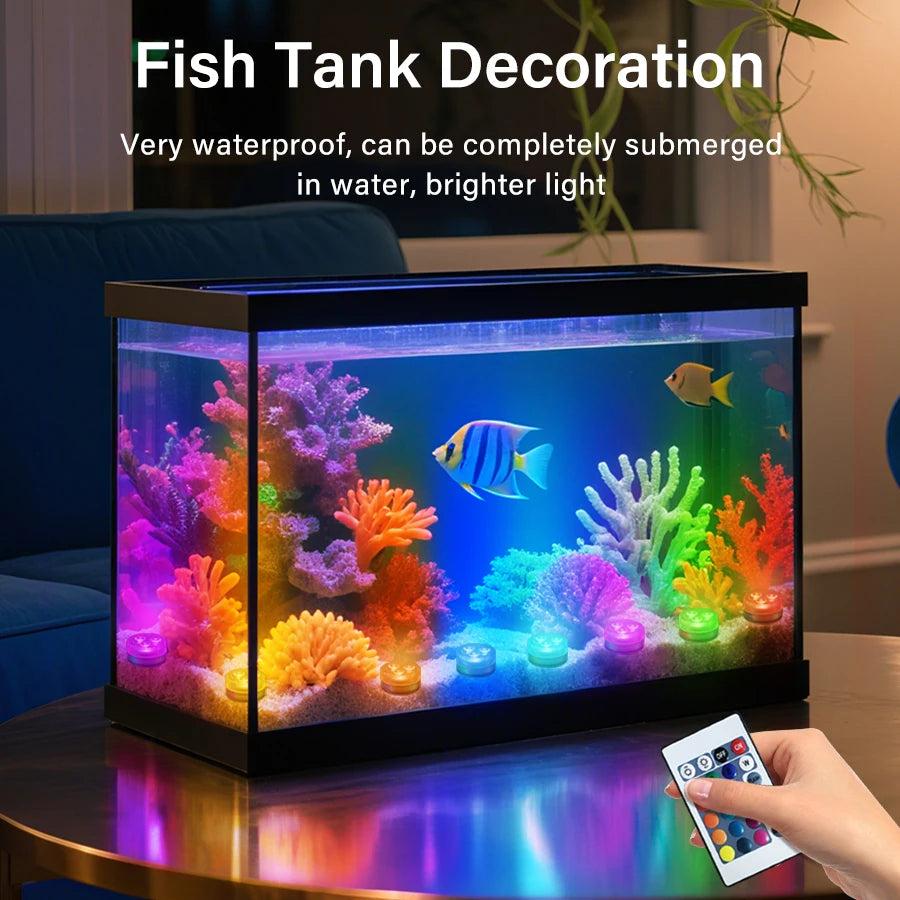 Submersible LED Night Lights Remote Control RGB Tea Underwater Light Battery Powered for Party Vase Fish Tank Room Decoration