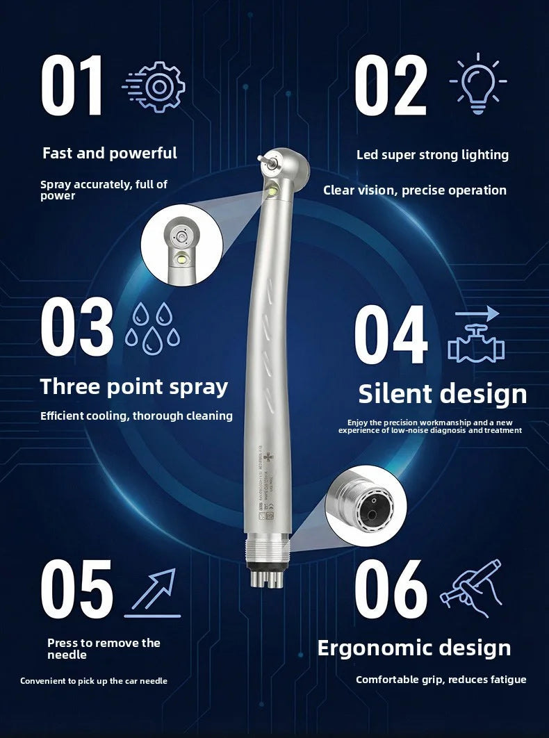 LED Light Dental High Speed Handpiece Ceramic Bearing Cartridge Rotor Push Button Air Turbine Triple Water Spray B2 M4 2/4 Holes