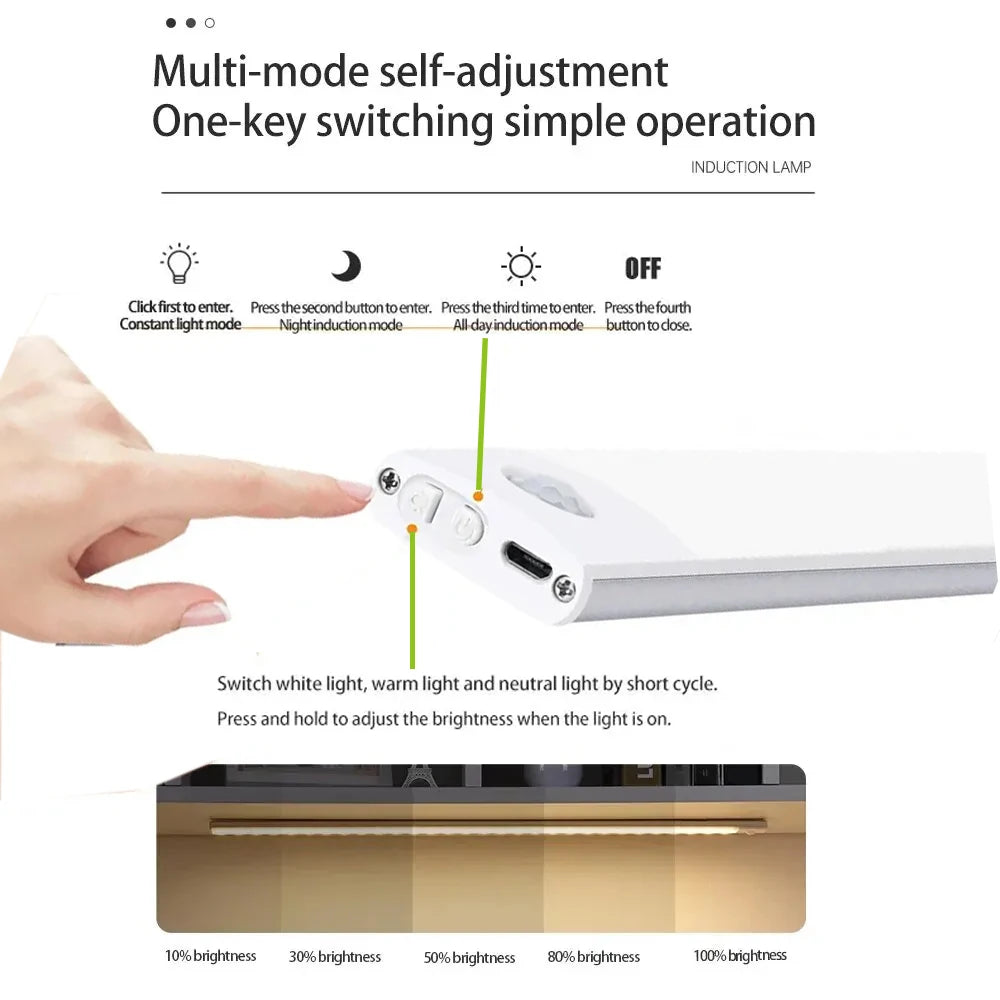Night Light LED Motion Sensor Under Cabinet Lights USB Rechargeable Portable Lamp Lighting Bar For Bedroom Kitchen Accessories