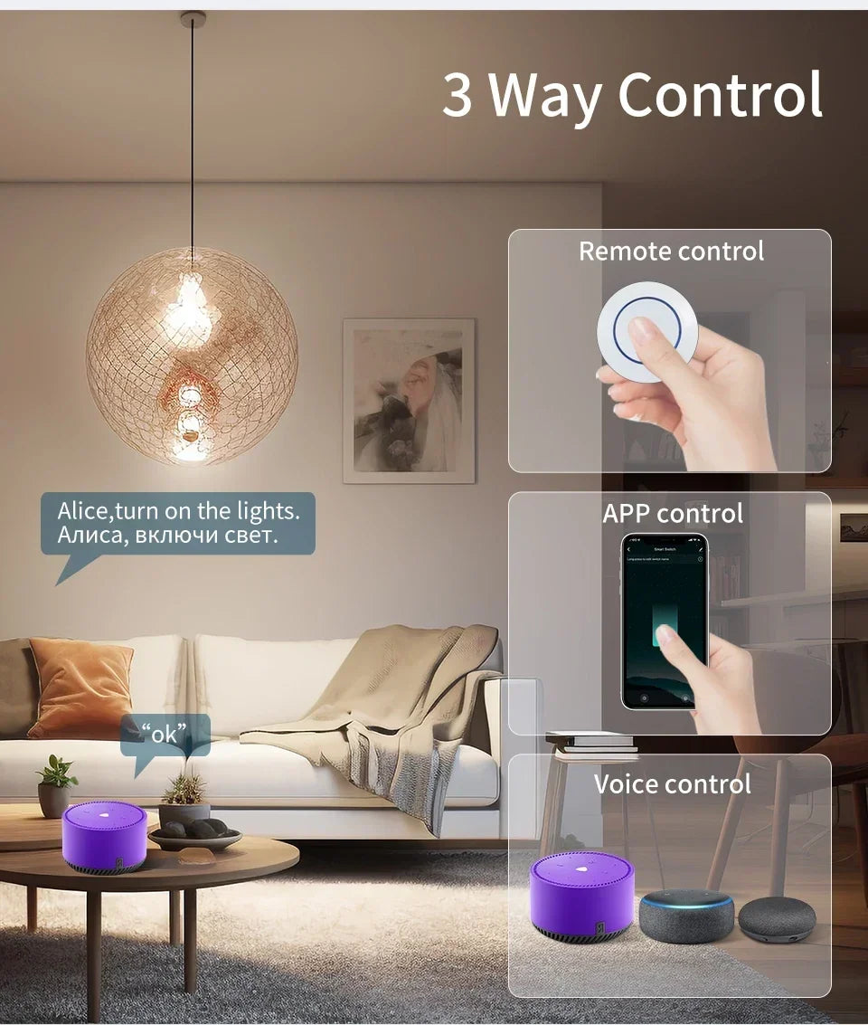Tuya WiFi Smart Switch 16A RF433Mhz Wireless Mini Round Push Button Switch Alexa Google Assistant Voice Control Activation