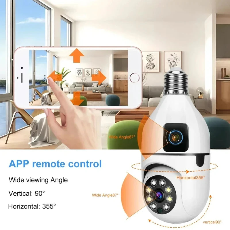 8MP E27 Bulb Surveillance Camera Wifi Camera Dual Lens Security Wireless Baby Monitor Two-way Automatic Human Tracking Monitor