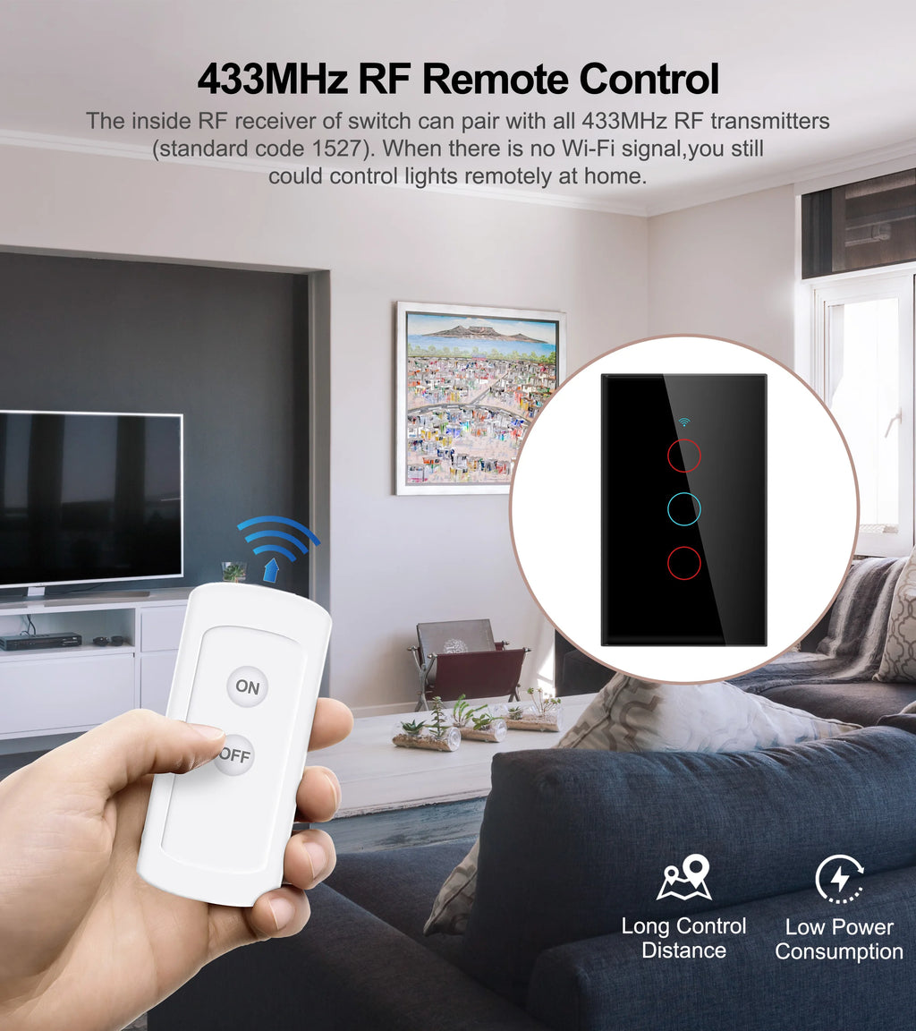 Tuya WiFi US Smart Light Switch Wall Touch Switch  Neutral wire/No Neutral wire Required 120 Type Work with Alexa, Google Home