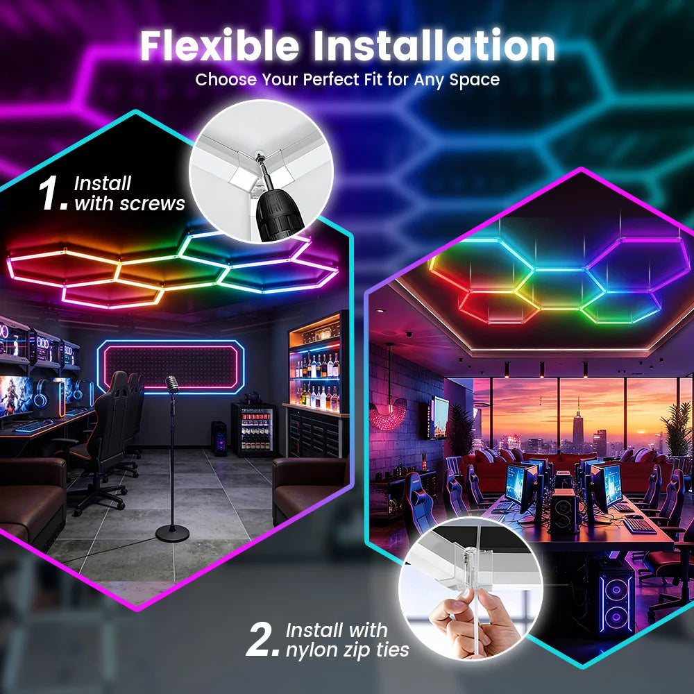 Smart RGB Honeycomb Hexagonal LED Lights with Music Function for Mobile Remote Control, Suitable for Gaming and Esports Rooms