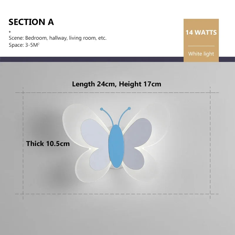 Modern LED Butterfly Wall Light For Bedroom Children's Room Bedside Wall Lamp Creative Personality Wall Decor Butterfly Sconce
