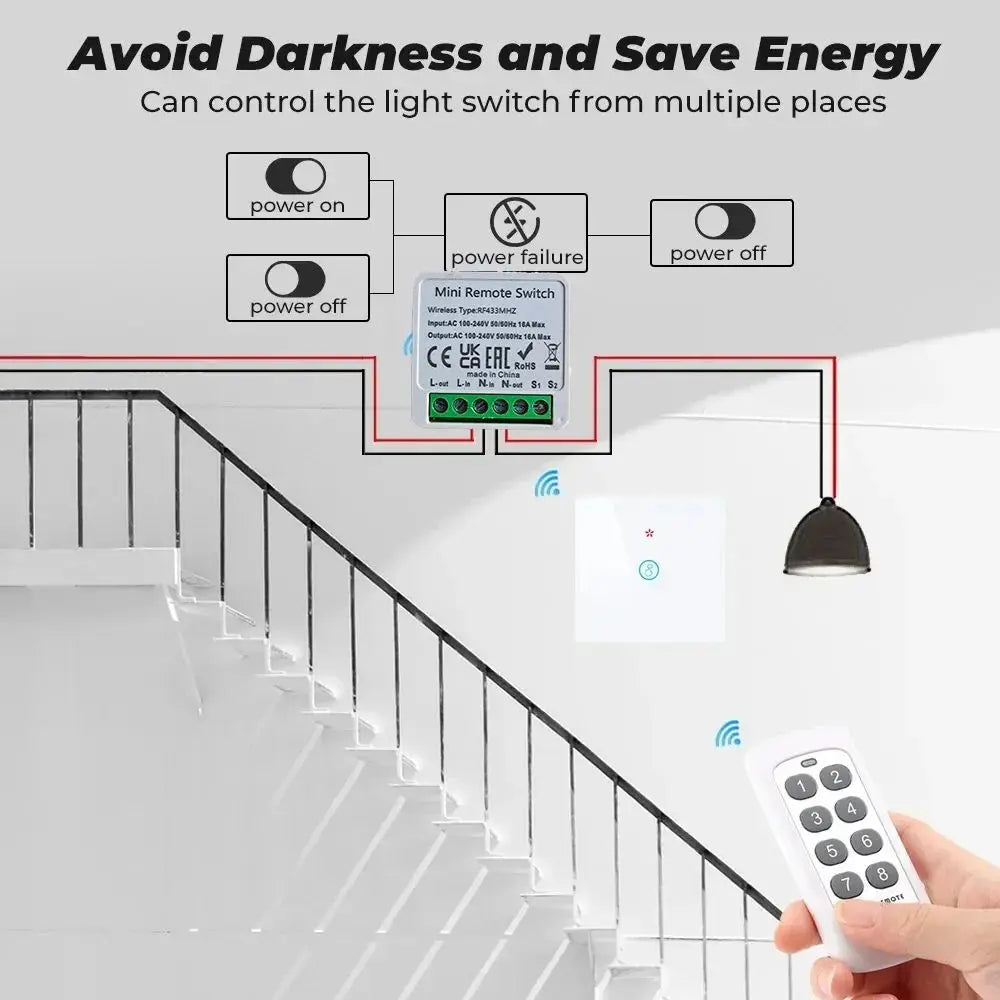 Wireless Smart Switch Light 433MHz 1/2/3Gang 86 Wall Panel Switch with Remote Control Mini Relay Receiver for Home Led Light