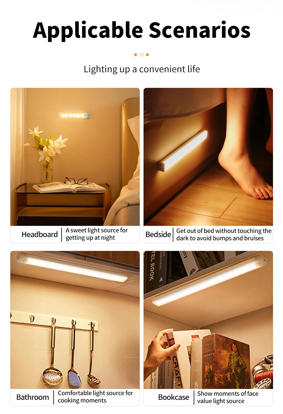 Motion Sensor LED Cabinet Light Rechargeable Induction Night Light Wireless Portable Detector Lamp Kitchen Staircase Backlight