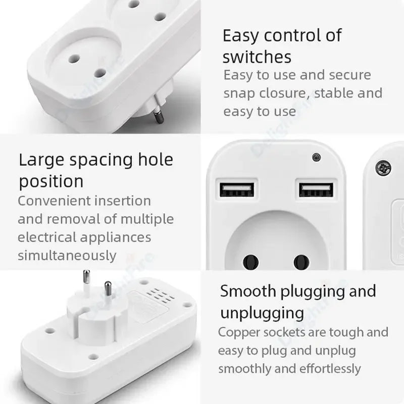 EU Plug Adapter Wall Outlet USB 1 To 2 Way European Standard Extender Socket With 2 USB Port Power Strip AC Convert Adaptor