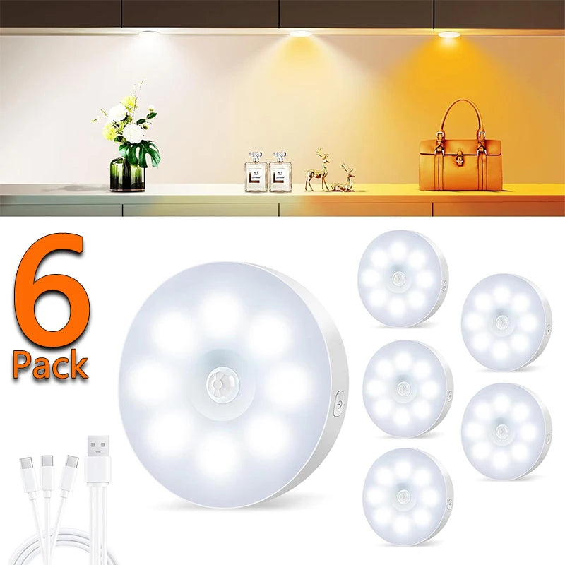 Motion Sensor Light Indoor USB Rechargeable Night Lights, Long Last Battery Wireless Magnetic Nightlight for Closet, Stairs