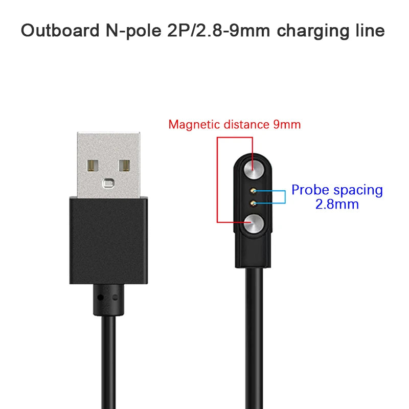 2 Pin Strong Magnetic USB Charge Cable Black/White Universal Smart Watch Charging Line Cord Rope Compatible With Various Devices