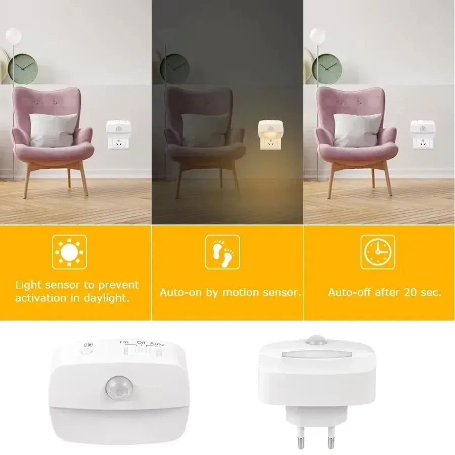 1/2/4pcs LED Night Light US EU Plug in Motion Sensor Light 220V 110V Wall Lamp for Home Hallway Stair Kitchen Bedroom Night Lamp