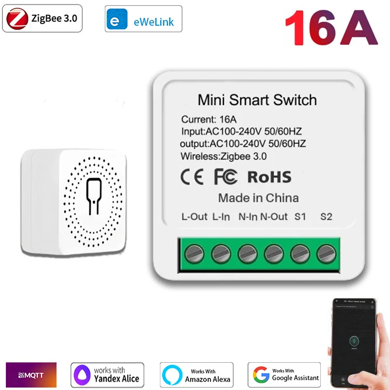 16A eWelink Zigbee 3.0 Mini Smart DIY Switch Control Smart Home Relay Automation Breaker Works With Alexa Google Home Yandex