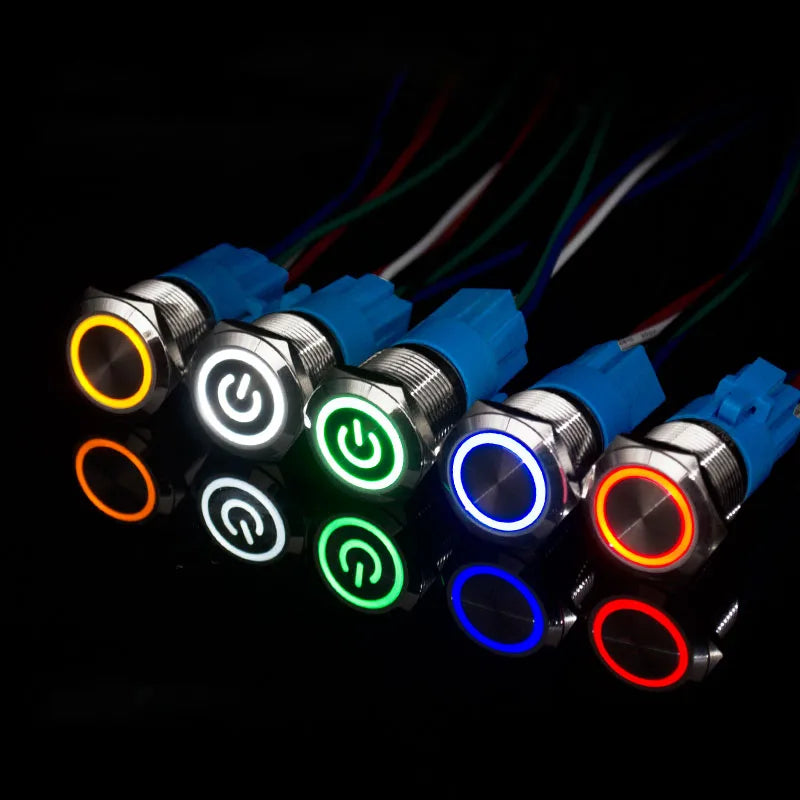 12mm 16mm 19mm 22mm metal push button on off switch power LED light Waterproof Flat circular button 3v 6v 12v 24v 110v 220v ip65