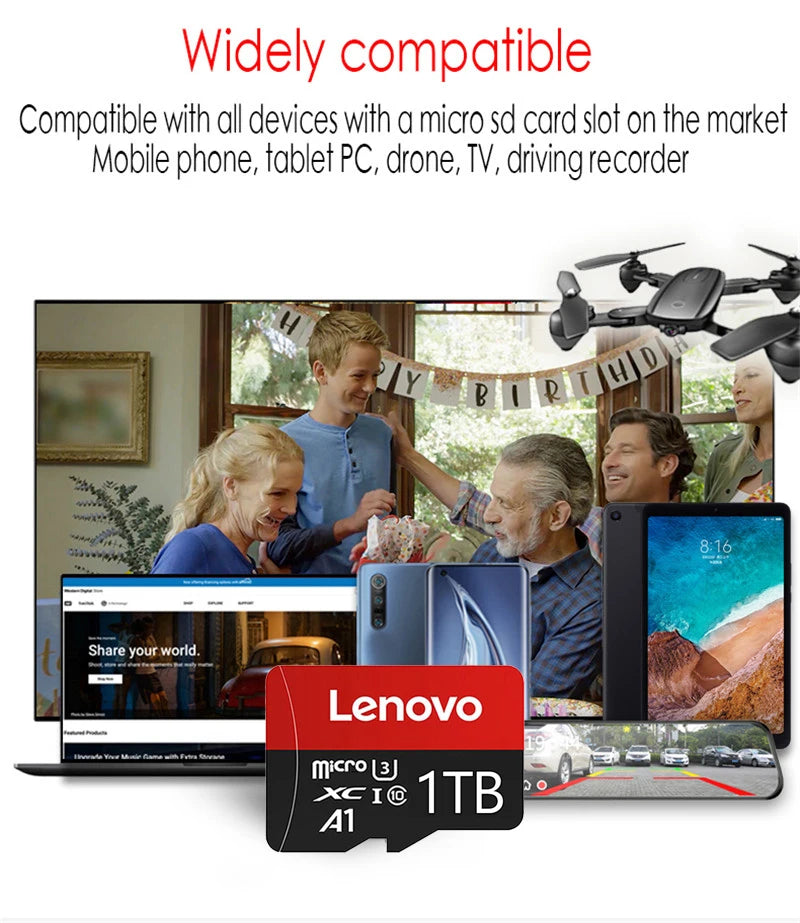 Lenovo 1TB Memory Micro Card Class 10 High Speed 4K Video TF Flash SD Cards 2TB 1TB 256GB 128GB TF Card for Phones Camera Drone