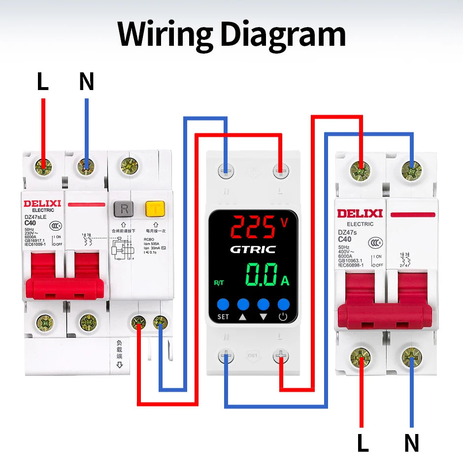 GTRIC Over Under Voltage Protector Adjustable Over Voltage 63A 220VAC Din Rail Under Voltage Protection Device Protector Relay