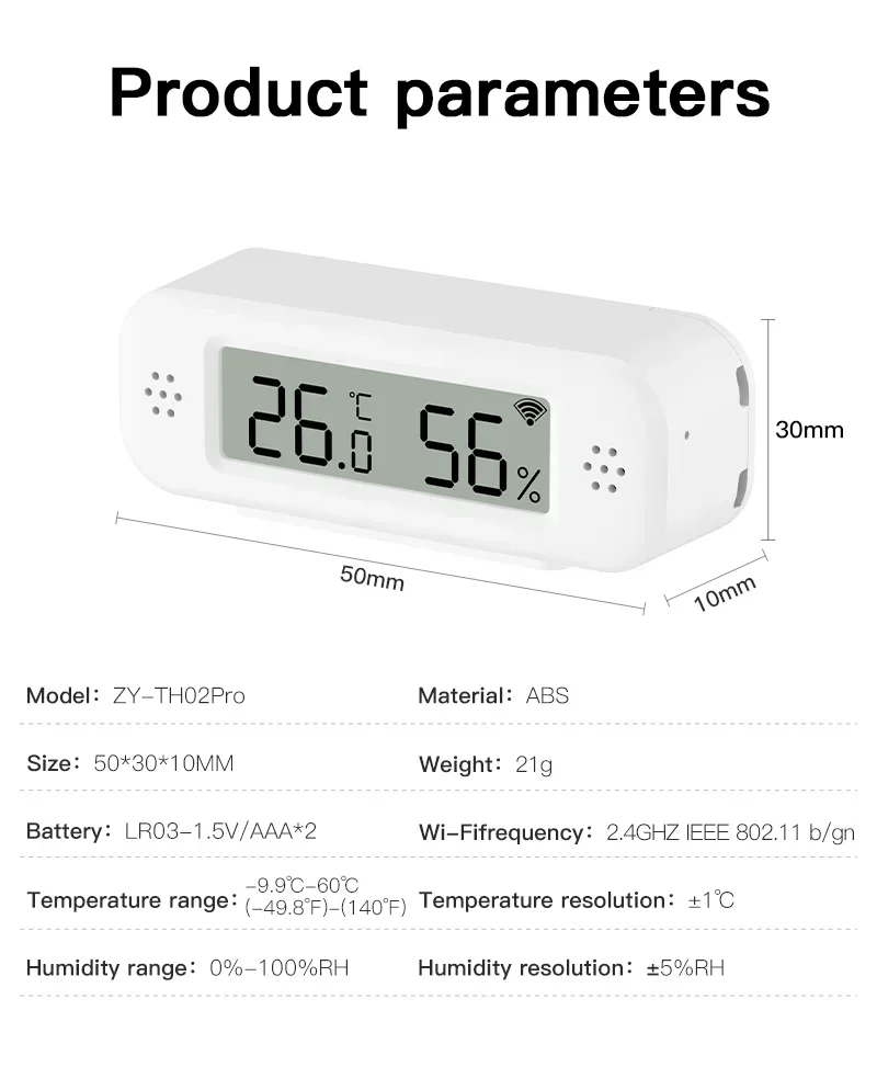 Tuya WiFi Temperature Humidity Sensor °C/°F Switchable Smart Home APP Remote Alarm Works with Alexa Google Home Yandex Alice
