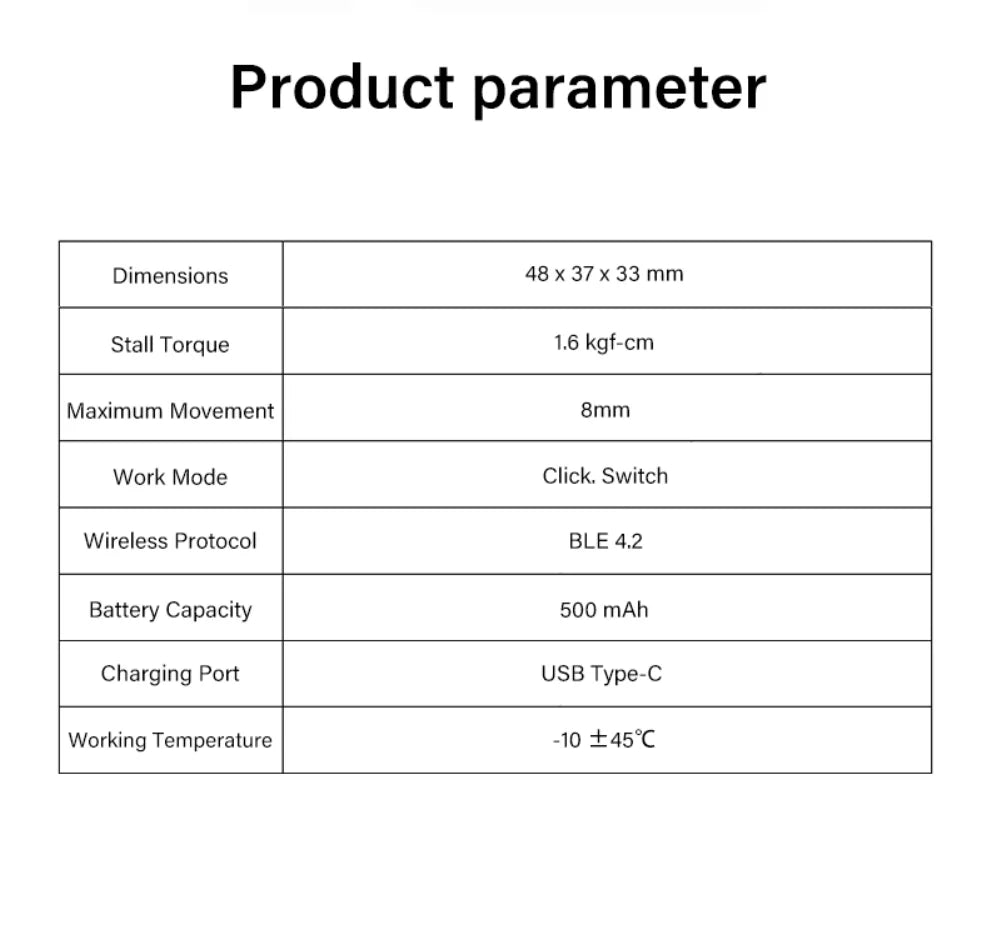 Type C Chargeable Bluetooth Smart Finger Robot Switch Button Pusher Bot Remote Control Appliance Google Home Alexa Voice