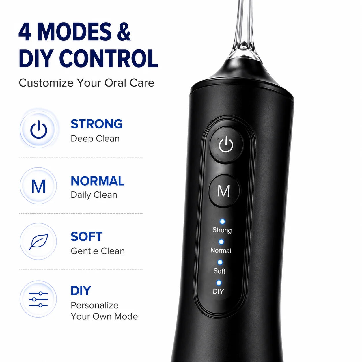 Dr Yadent Water Flosser Oral Irrigator for Adults IPX7 300mL Portable Dental Cleaner with 4 Modes 7 Nozzles Type-C Oral Care