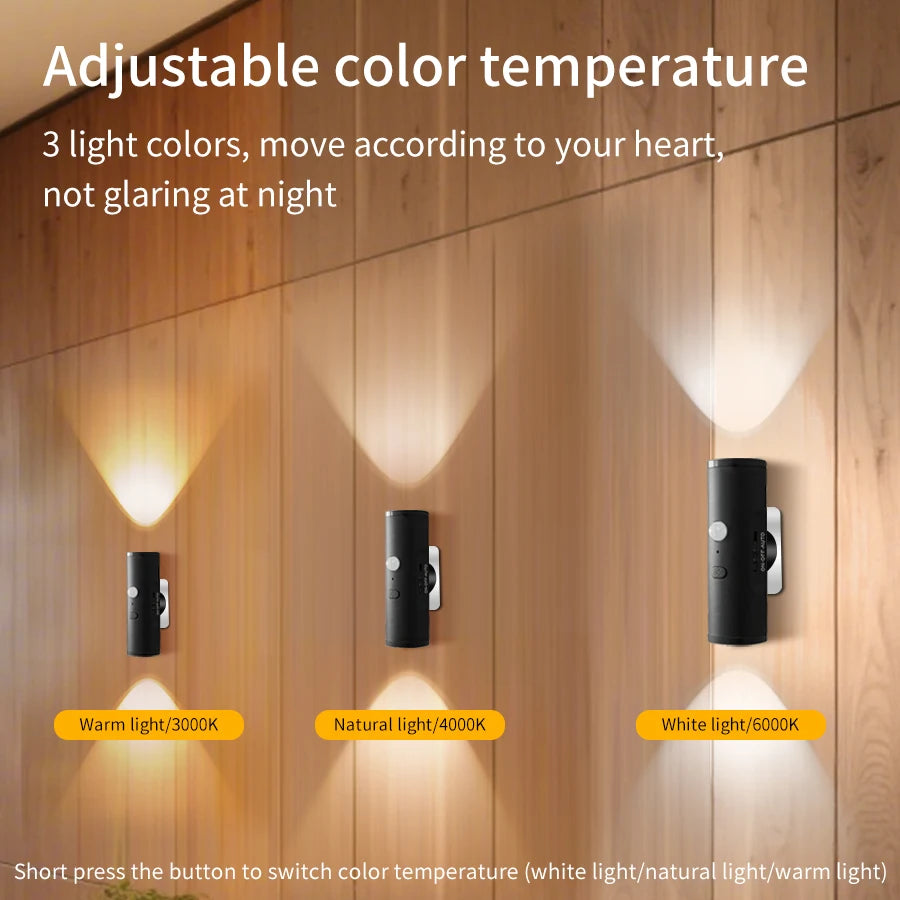 Rechargeable LED Night Light Motion Sensor Double-head Wall Lamp Magnetic Spotlight 3 Color For Bedroom Closet Stair Lighting