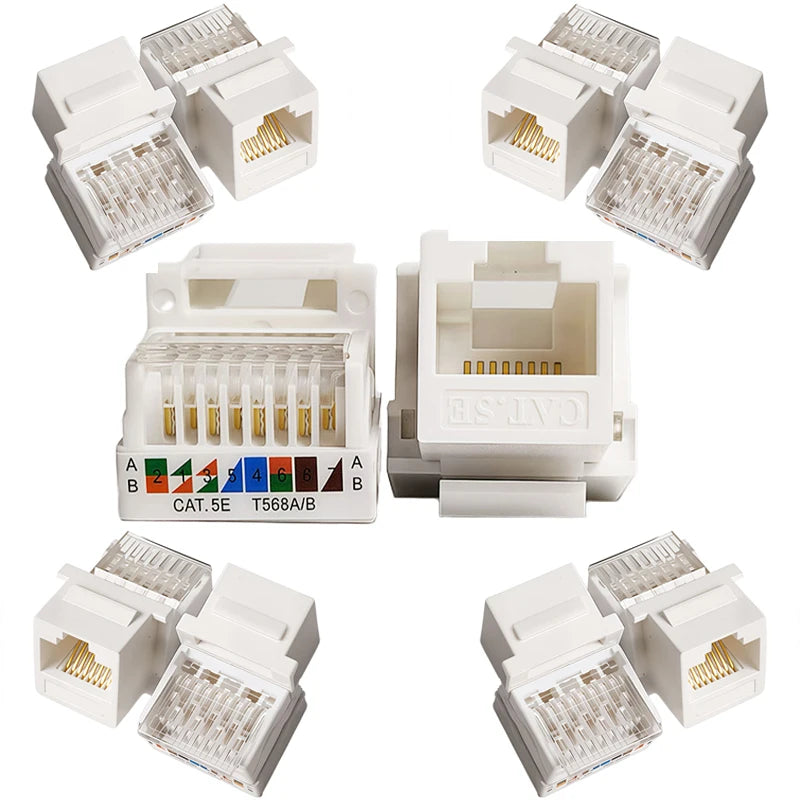 10/100Pcs Tool-Free Keystone Jack CAT5E  RJ45 Ethernet Wall Plate - U/UTP Network Module Adapter for Home/Office/Data Center