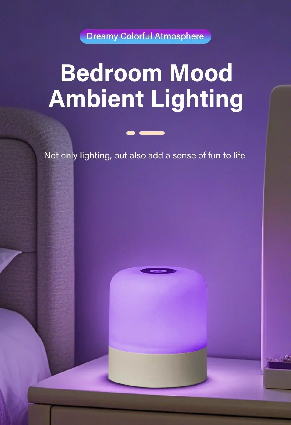 Rechargeable Led Night Light with Remote Control Touch Switch Table Lamp for Reading Bedroom White RGB Color Dimmable Portable
