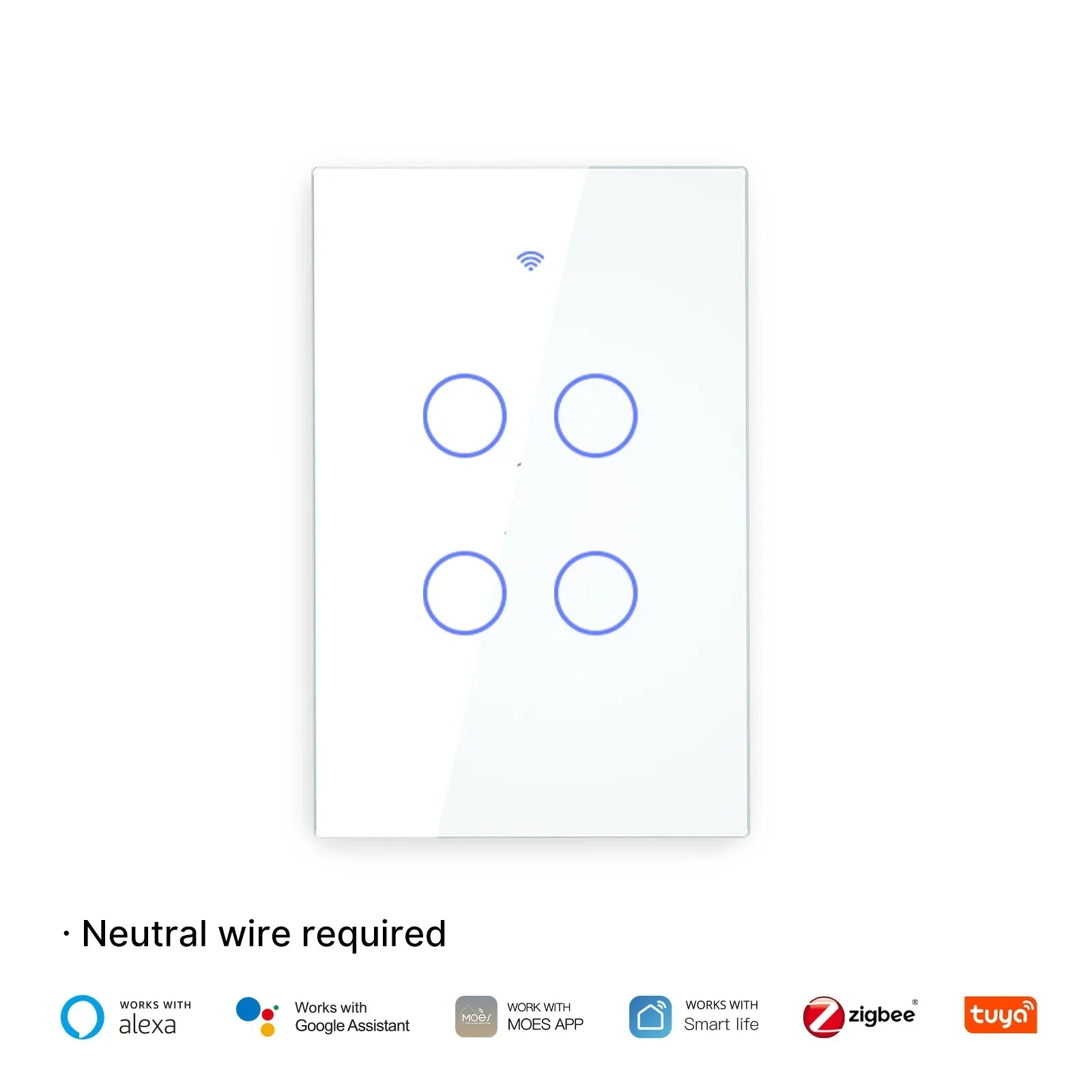 MOES Tuya ZigBee Smart Light Switch Touch Glass Panel Fireproof Neutral Wire Required Remote Control Work With Alexa Google Home