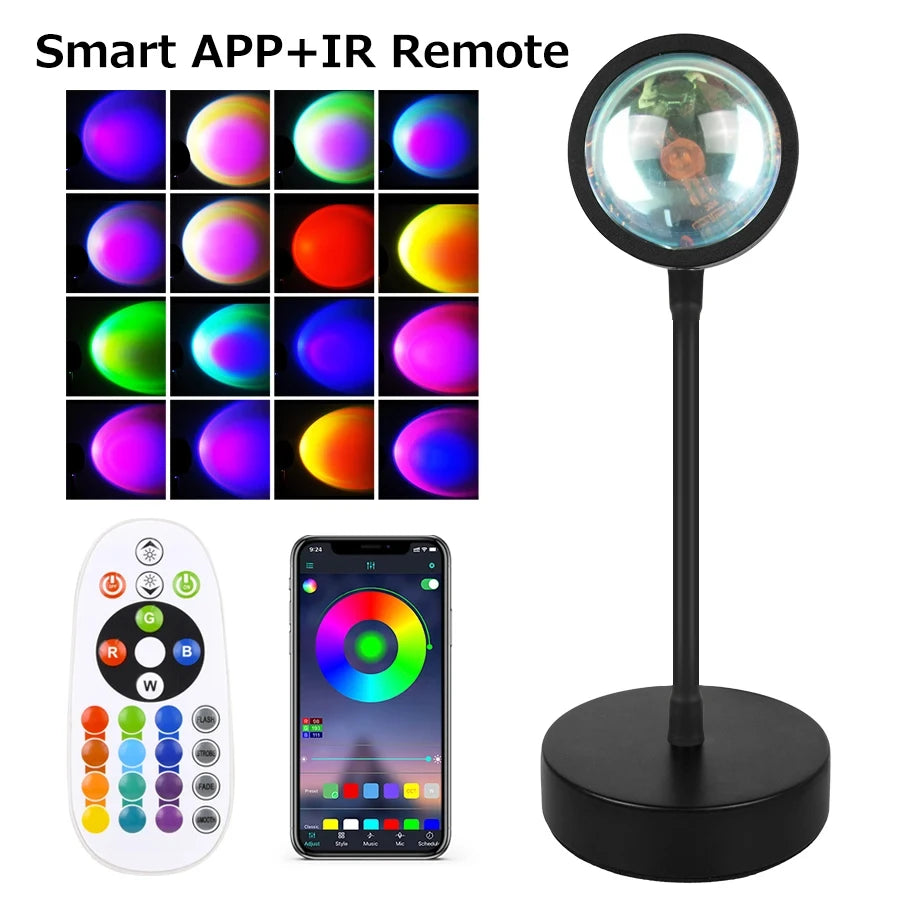 Sunset Projector Lamp Bluetooth Night Light Rainbow Atmosphere Light Room Decor Background Wall Decoration Bedroom Table Lamp