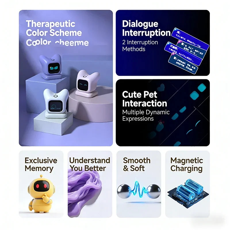 Dual Use Car & Home AI Pet Robot Dynamic Expression Voice Interaction Magnetic Fast Charging Smart Companion Toy For Boys Girls
