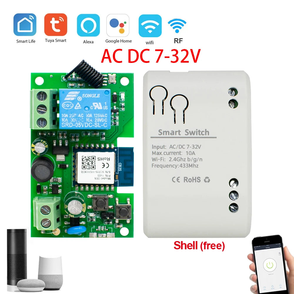 WiFi Switch Smart Tuya Garage Door Gate Opener Controller Work With Alexa Echo Google Home SmartLife APP Controller RF 433mhz