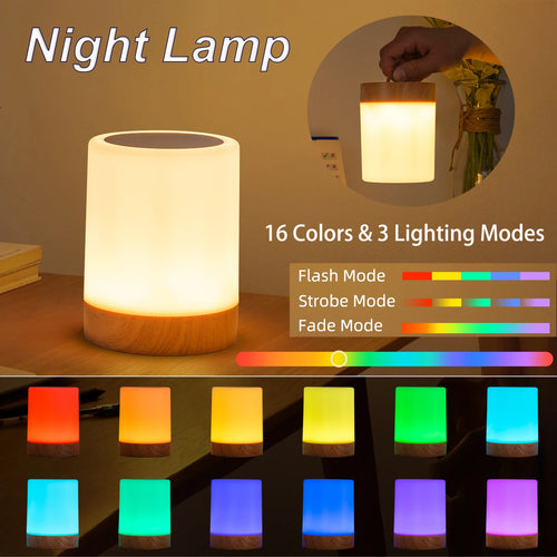16 Colors Night Light Smart Touch Bedside Table Lamp RGB USB Rechargeable Desk Lamp Bedroom Decoration Gift Dining Table Light